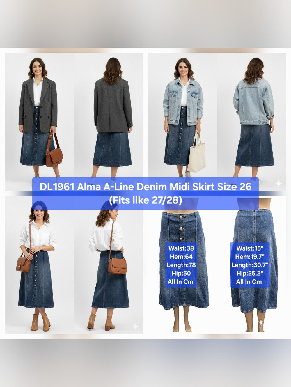 DL1961 Alma A-Line Denim Midi Skirt Size 26 (Fits like US 27/28)